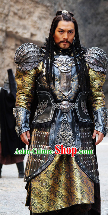 Ancient Chinese Style General Body Armor Costumes Dress Authentic Clothes Culture Traditional National Clothing and Headpieces Complete Set for Men