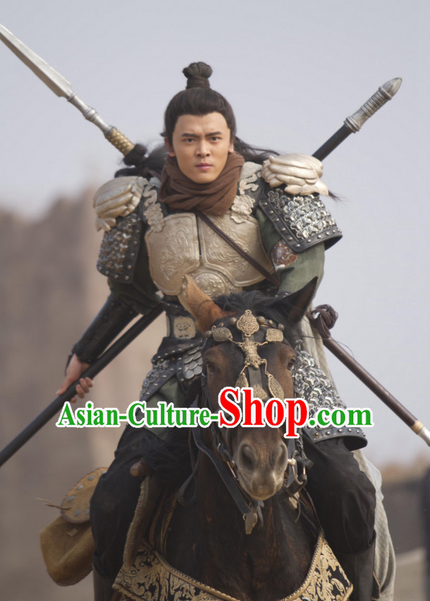 Ancient Chinese Style General Body Armor Costumes Dress Authentic Clothes Culture Traditional National Clothing and Headpieces Complete Set for Men