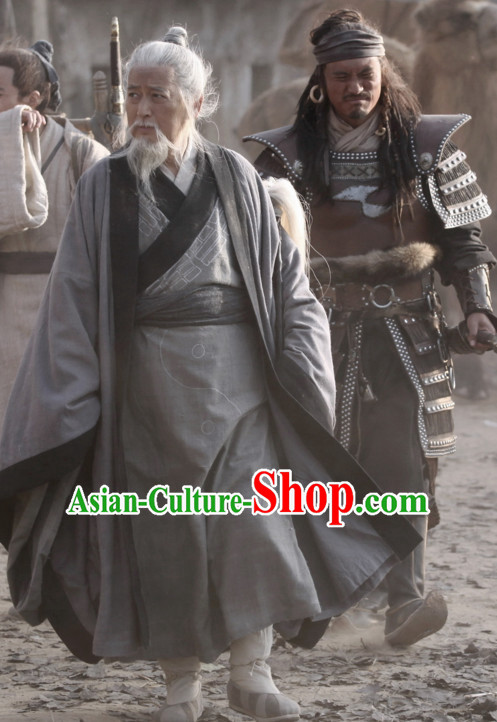Ancient Chinese Style Hanfu Costumes Dress Authentic Clothes Culture Traditional National Clothing and Headpieces Complete Set for Old Men