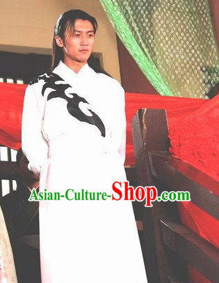 Ancient Chinese Style Samurai Costumes Dress Authentic Clothes Culture Traditional National Clothing and Headpieces Complete Set for Old Men