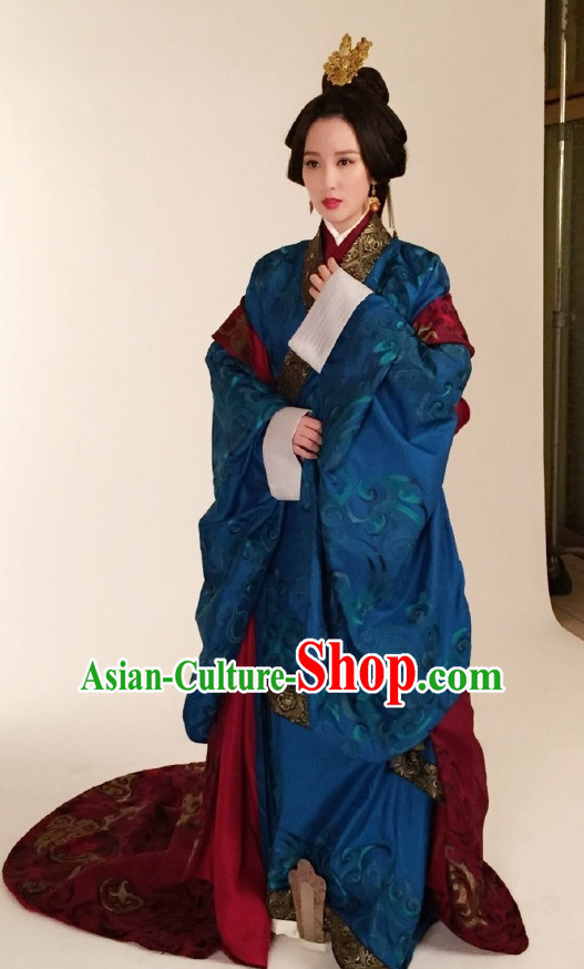 Ancient Chinese Style Princess Hanfu Costumes Dress Authentic Clothes Culture Han Dresses Traditional National Dress Clothing and Headpieces Complete Set