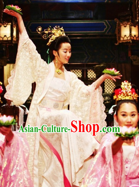 Ancient Chinese Style Palace Dancer Costumes Dress Authentic Clothes Culture Traditional National Clothing and Headwear Complete Set