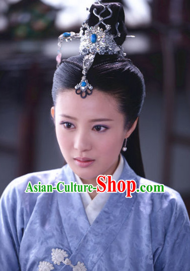 Ancient Chinese Traditional Style Xi Shi Beauty Black Female Full Wigs and Hair Jewelry Set