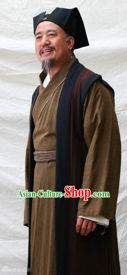 Traditional Chinese Ancient Teacher Painter Calligrapher Costumes and Headband Complete Set for Men