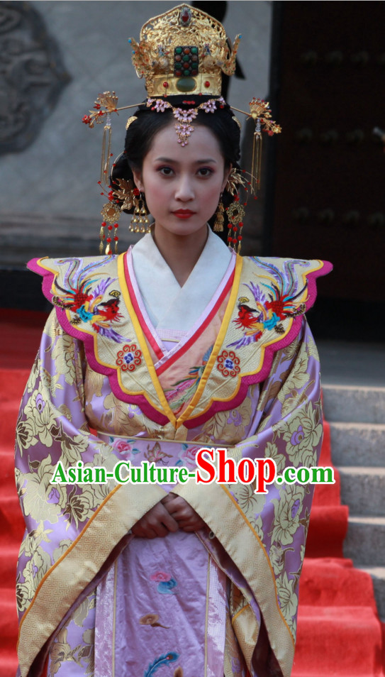 Traditional Chinese Ancient Queen Costumes and Hairpieces Complete Set for Women