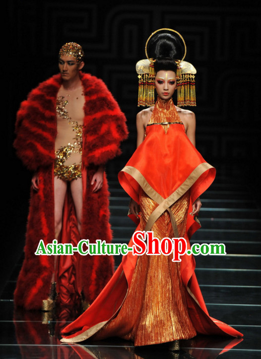 Asian Chinese Fashion Custom Tailored Custom Make Fantasy Red Fur Long Robe Garment