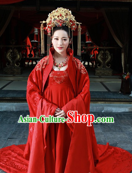 Chinese Bridal Hanfu Dress Clothing National Dress Ancient China Clothing Traditional Chinese Outfit Chinese Costumes and Headwear Complete Set for Brides