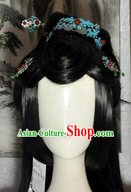 Ancient Chinese Imperial Royal Princess Long Black Wigs and Hair Jewelry