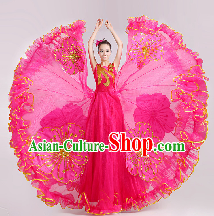 Chinese Flower Dance Costume and Headdress for Women