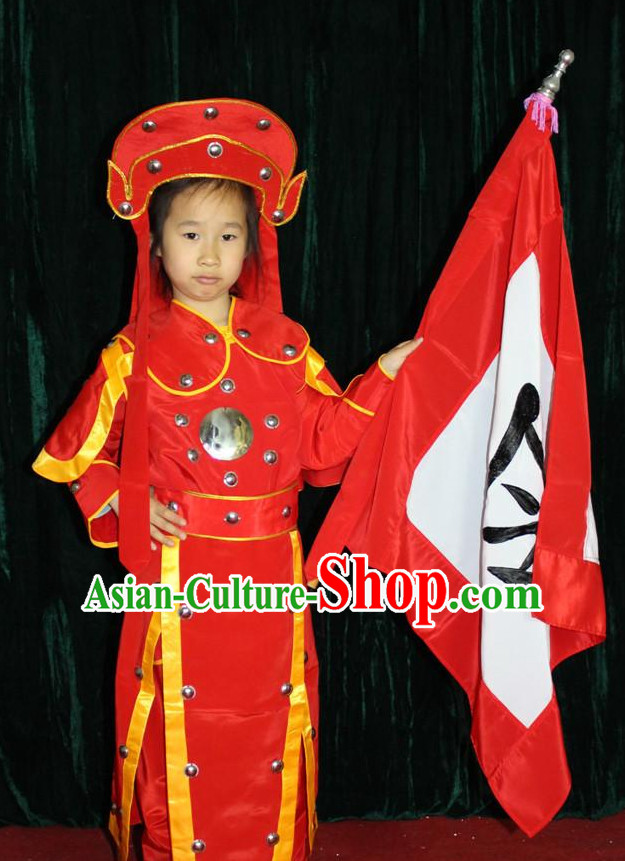 Chinese Opera Hua Mulan Flag Warrior and Hat Complete Set for Men