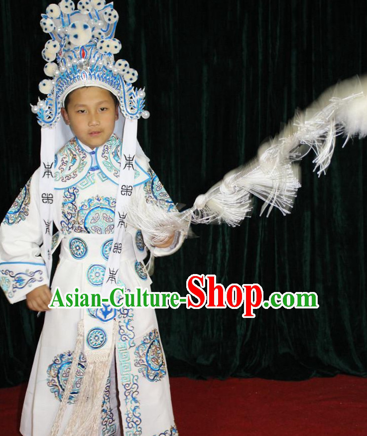 Chinese Opera Wusheng Embroidery Costume and Hat Complete Set for Children Boys