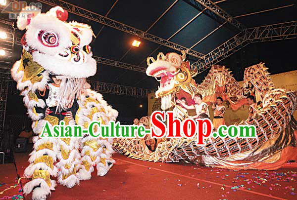 White Top Competition and Parade Chinese Traditional Lion Dance Costume Complete Set