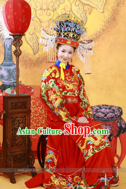 Top Chinese Traditional Ancient Princess Bridal Wedding Dresses and Hat Complete Set for Women or Girls