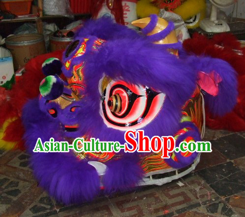 Top Purple Chinese Classic 100_ Natural Long Wool Fut San Style Lion Dance Costumes Complete Set