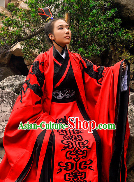 Ancient Chinese Wedding Dress Garment and Hair Accessories Complete Set for Men