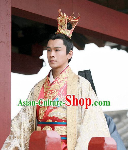 Ancient Chinese Emperor Imperial Palace Garments and Crown Complete Set for Men