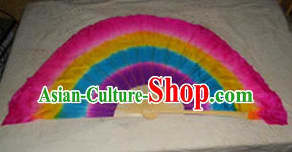 Pure Silk Chinese Color Transition Long Silk Dance Fan