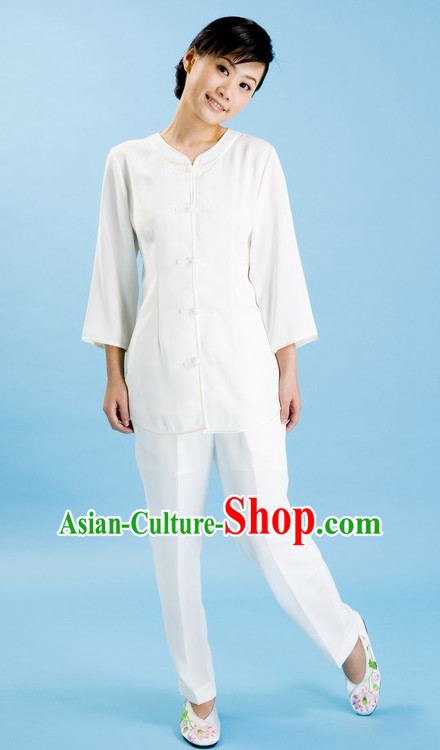 White Chinese Traditional Mandarin Martial Arts Tai Chi Kung Fu Gong Fu Competition Championship Suits Uniforms for Men Women Children
