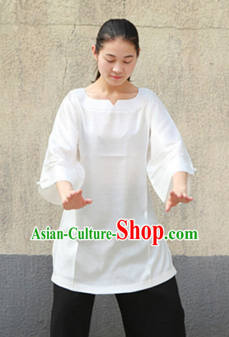 White Chinese Traditional Mandarin Martial Arts Tai Chi Kung Fu Gong Fu Competition Championship Suits Uniforms for Men Women Children