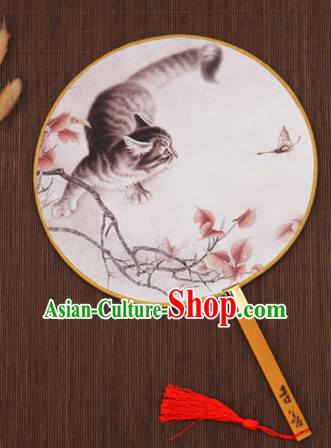 Ancient Chinese Classic Handmade Cat Palace Fan Round Fan Mandarin Fan Gong Shan Dance Fan