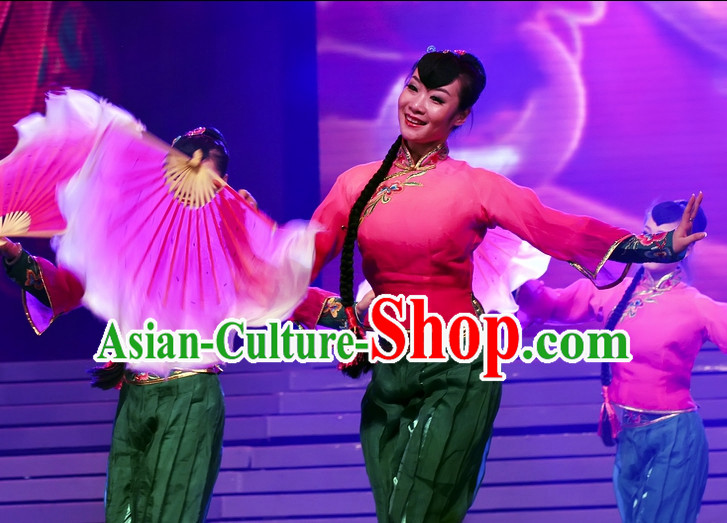 Chinese Traditional Han Ethnic Fan Dancing Dress Dancewear Costumes Dancer Costumes Dance Costumes Chinese Dance Clothes Traditional Chinese Clothes Complete Set for Women