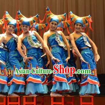 Chinese Traditional Ethnic Zhuang Dance Dress Dancewear Costumes Dancer Costumes Dance Costumes Chinese Dance Clothes Traditional Chinese Clothes Complete Set for Women