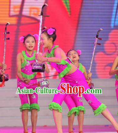 Chinese Traditional Festival Stage Dance Dress Dancewear Costumes Dancer Costumes Dance Costumes Chinese Dance Clothes Traditional Chinese Clothes Complete Set for Kids