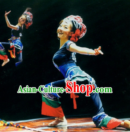 Chinese Stage Ethnic Minority Dancing Dancewear Costumes Dancer Costumes Dance Costumes Chinese Dance Clothes Traditional Chinese Clothes Complete Set for Women Kids