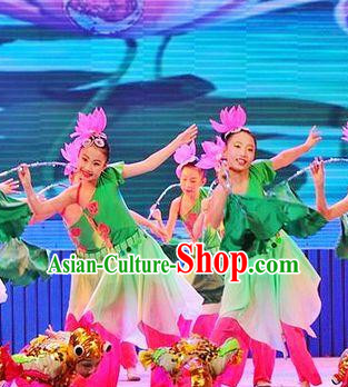 Chinese Stage Dancing Dancewear Lotus Costumes Dancer Costumes Dance Costumes Chinese Dance Clothes Traditional Chinese Clothes Complete Set for Women Kids