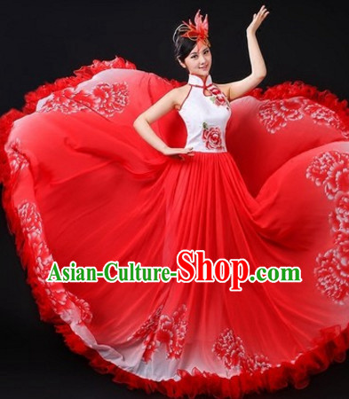Chinese Traditional Stage Flower Dance Dancewear Costumes Dancer Costumes Dance Costumes Clothes and Headdress Complete Set for Women