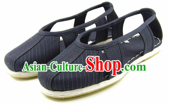 Top Chinese Classic Traditional Tai Chi Shoes Kung Fu Shoes Martial Arts Dark Blue Shaolin Shoes for Men