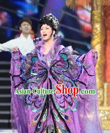 High Collar Chinese Traditional Ancient Empress Butterfly Costumes Garment and Hair Jewelry Complete Set for Women Girls