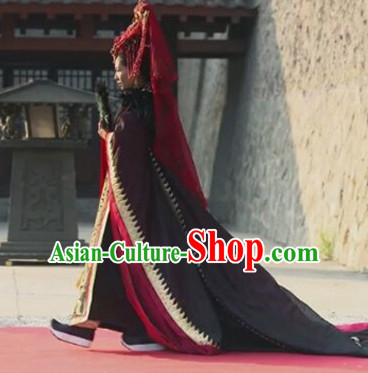Chinese Traditional Ancient Empress Costumes Garment and Hair Jewelry Complete Set for Women Girls