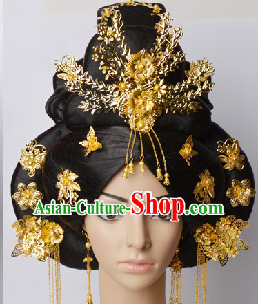 Chinese Classical Princess Queen Empress Hair Jewelry Headwear Headdress and Long Wigs
