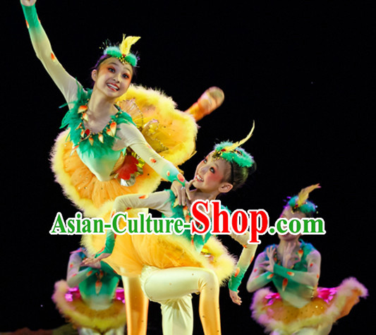 Chinese Traditional Bird Dance Costumes and Headwear Complete Set for Kids