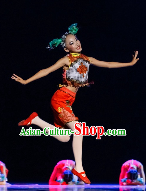 Chinese Folk Dance Costumes Complete Set for Kids Girls