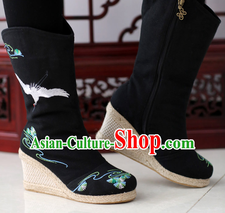 Chinese Ancient Style High Heel Embroidered Boots