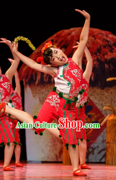 Chinese Folk Han Mandarin Dance Costumes Complete Set for Kids