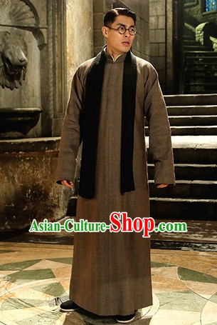 Chinese Minguo Time Mandarin Long Robe Complete Set for Men