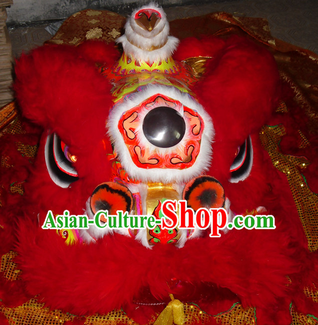 Top Gold Color Red Wool Competition and Parade Hok San Lion Dancing Costume Complete Set