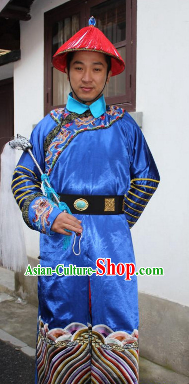 Top Chinese Qing Dynasty Official Costume Costumes and Hat Complete Set for Men and Boys
