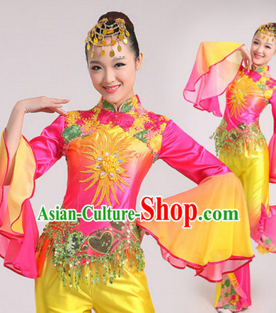Peachblow Chinese Traditional Fan Dance Costumes Dancing Outfits for Women or Girls