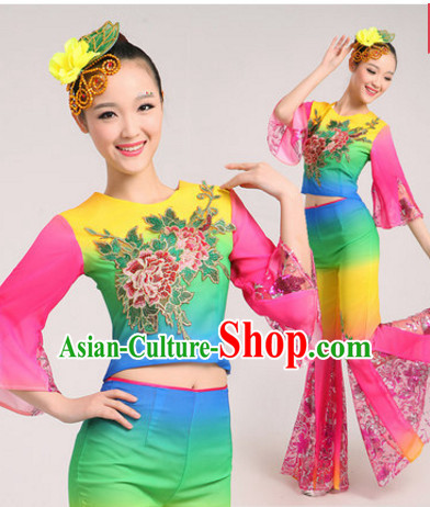 Chinese Classic Dance Costumes Dancewear and Headdress Complete Set for Women or Girls