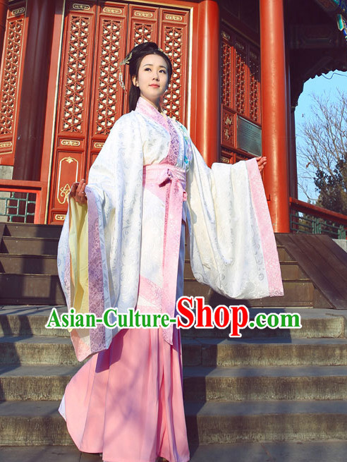 White Pink Chinese Ming Dynasty Clothing and Headdress Complete Set for Women