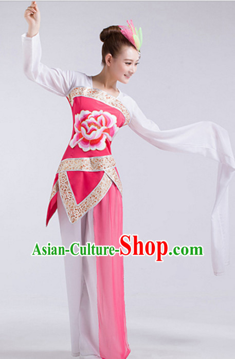 Water Sleeve Chinese Classical Dance Costumes and Headdress Complete Set for Children Girls