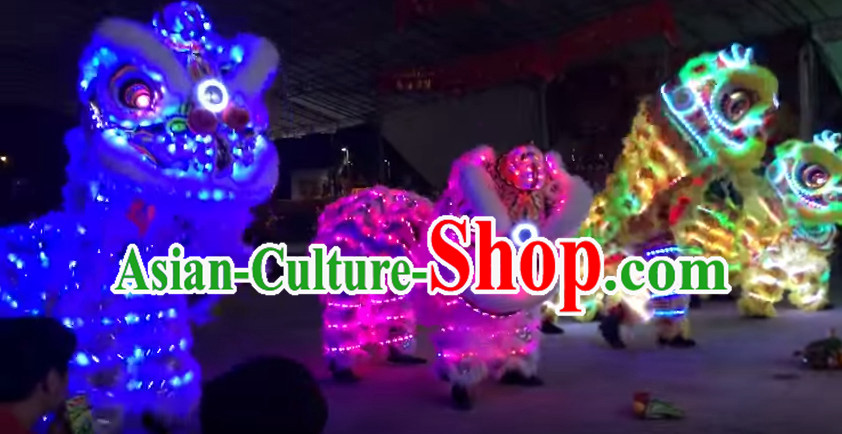 Luminous LED Lights Supreme 100_ Long Natural Wool Chinese Southern Lion Dance Equipments Complete Set