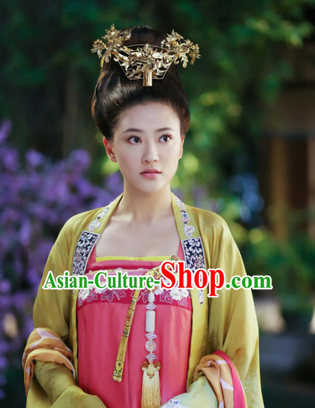 Ancient Chinese Tang Dynasty Princess Black Wigs and Hair Accessories for Women