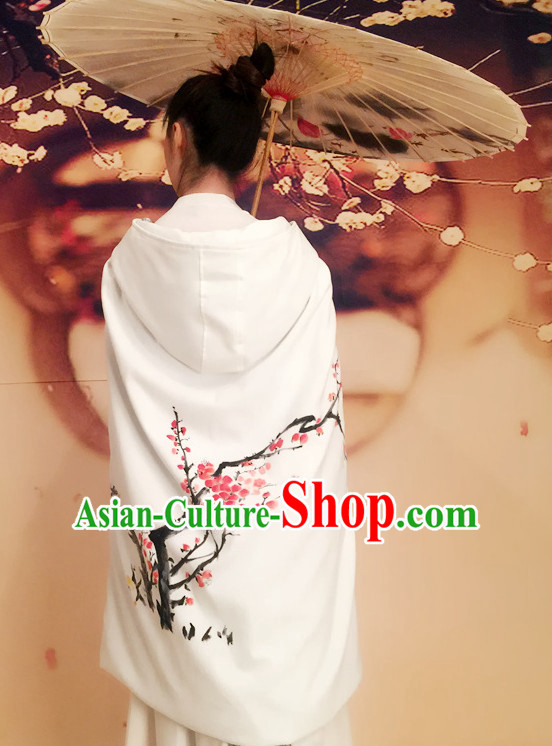 Short Traditional Chinese Style Mantle Cape with Hands Painted Plum Blossom