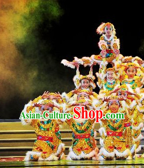 Chinese Stage Performance Lion Dancing Costumes Complete Set for Kids