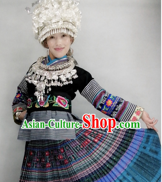 Traditional Chinese Hmong Dress Miao Clothing Cloth China Attire Oriental Dresses Complete Set for Women